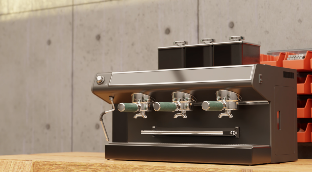 A 3D render of a commercial coffee machine design