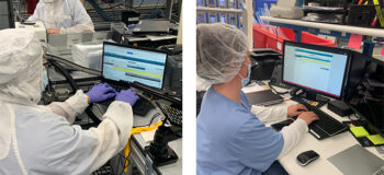 两张Terumo工人使用西门子Opcenter管理制造和eDHR流程的图片。