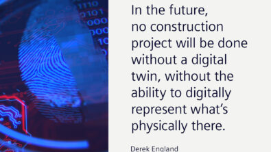 Left side: A futuristic image of a fingerprint with binary code behind it. Right side: A quote that reads 