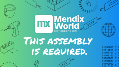 2021年Mendix World的标志，上面写着“Mendix World This Assembly Is Required”。