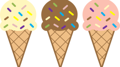 三种甜筒冰淇淋，香草的，巧克力的，草莓的
